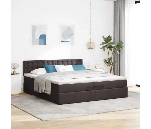 Osmaņu Gultas Rāmis Ar Matrača Tumši Brūns 200X200 Cm Audums Vidaxl