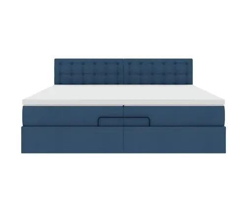 Osmaņu Gultas Rāmis Ar Matrača Zils 200X200 Cm Audums Vidaxl