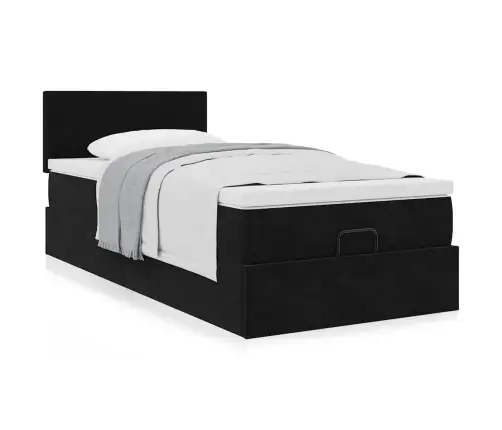 Ottomani Voodiraam Madratsiga, Must, 90X190cm Samet