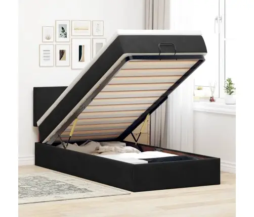 Ottomani Voodiraam Madratsiga, Must, 90X190cm Samet