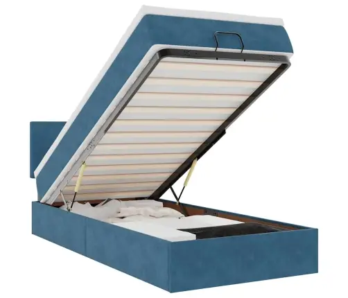 Osmanų Lovos Rėmas Su Čiužiniu, Mėlynas, 90X190cm Aksomas