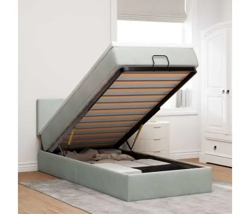 Ottomani Voodiraam Madratsiga, Helehall, 90X200cm Samet