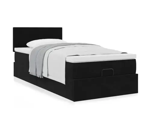 Ottomani Voodiraam Madratsiga, Must, 90X200cm Samet