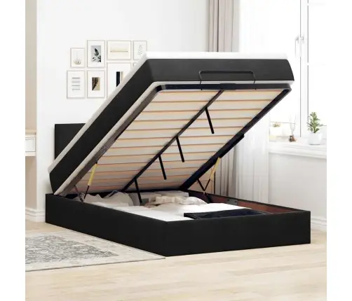 Osmanų Lovos Rėmas Su Čiužiniu, Juodas, 120X200cm Aksomas