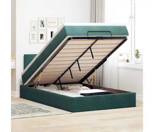 Osmaņu Gultas Rāmis Ar Matrača Tumši Zaļš 120X200 Cm Samts Vidaxl