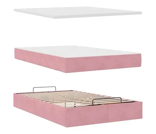 Osmaņu Gultas Rāmis Ar Matrača Rozā 120X200Cm Samts Vidaxl