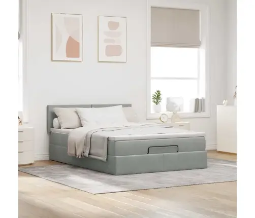 Osmanų Lovos Rėmas Su Čiužiniu, Pilkas, 140X190cm Aksomas