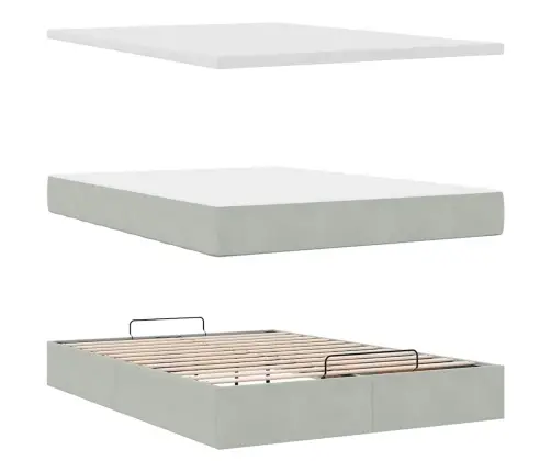 Osmanų Lovos Rėmas Su Čiužiniu, Pilkas, 140X190cm Aksomas