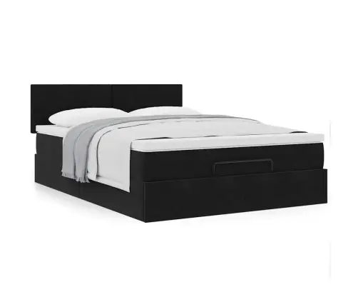 Ottomani Voodi Madratsiga, Must, 140X190cm Samet