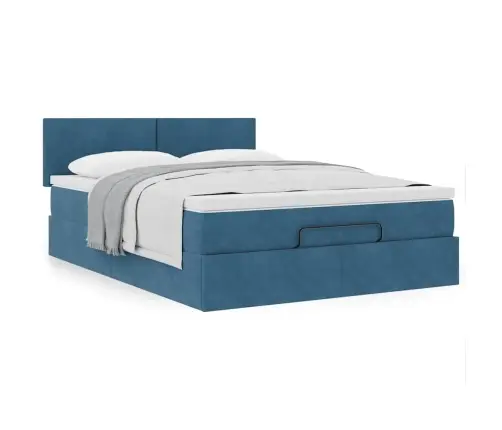 Osmanų Lova Su Čiužiniu Tamsiai Mėlyna 140X190Cm Velvet