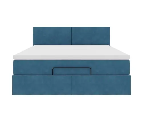 Osmanų Lova Su Čiužiniu Tamsiai Mėlyna 140X190Cm Velvet