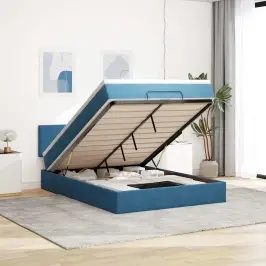 Osmanų Lova Su Čiužiniu Tamsiai Mėlyna 140X190Cm Velvet Osmanų Lova Su Čiužiniu Tamsiai Mėlyna 140X190Cm Velvet