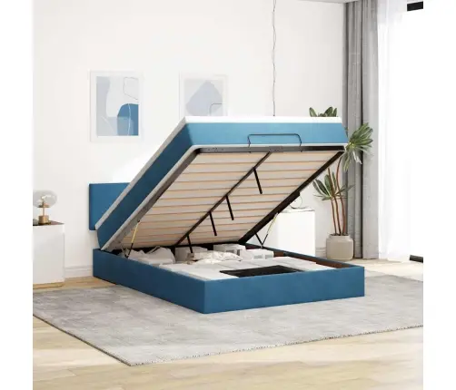 Osmanų Lova Su Čiužiniu Tamsiai Mėlyna 140X190Cm Velvet