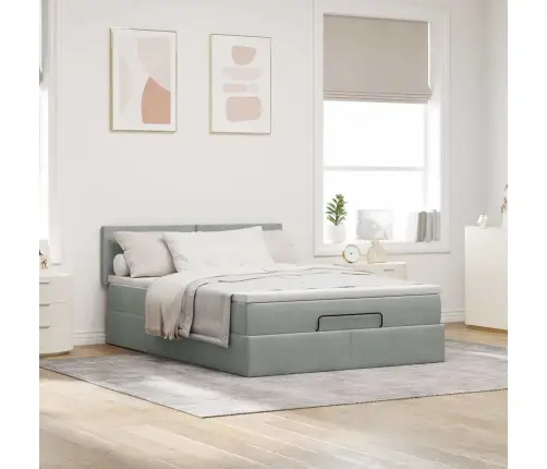 Osmaņu Gulta Ar Matraci, Gaiši Pelēks, 140X200 Cm, Samts Vidaxl