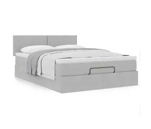 Osmaņu Gulta Ar Matraci, Gaiši Pelēks, 140X200 Cm, Samts Vidaxl