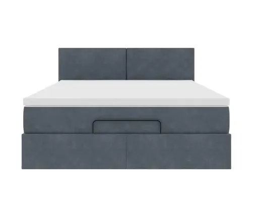 Osmanų Lova Su Čiužiniu Tamsiai Pilka 140X200Cm Velvet