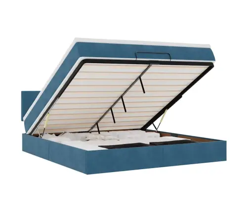 Osmanų Lovos Rėmas Su Čiužiniu, Mėlynas, 180X200cm Aksomas