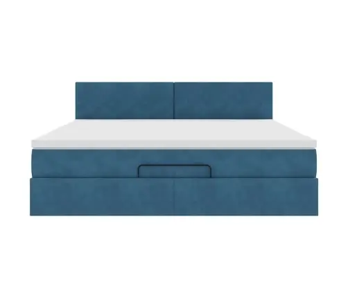 Osmanų Lovos Rėmas Su Čiužiniu, Mėlynas, 180X200cm Aksomas