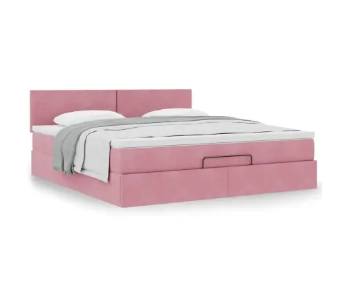 Osmaņu Gultas Rāmis Ar Matrača Rozā 180X200 Cm Samts Vidaxl