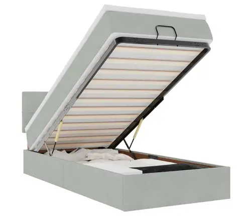 Ottomani Voodiraam Madratsiga, Helehall, 90X190cm Samet