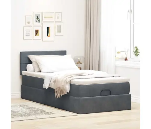 Osmanų Lovos Rėmas Su Čiužiniu, Pilkas, 90X190cm Aksomas