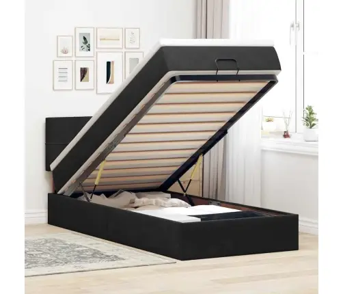 Osmaņu Gultas Rāmis Ar Matrača Melns 90X190Cm Samts Vidaxl