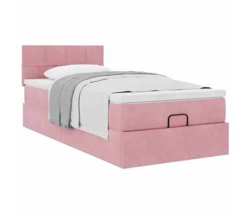 Osmaņu Gultas Rāmis Ar Matrača Rozā 90X190Cm Samts Vidaxl