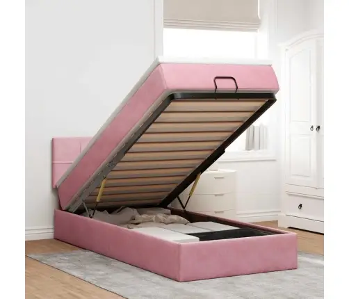 Osmaņu Gultas Rāmis Ar Matrača Rozā 90X190Cm Samts Vidaxl