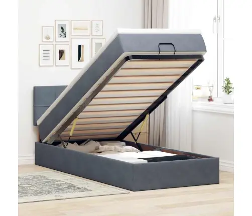 Ottomani Voodiraam Madratsiga, Tumehall, 90X200cm Samet