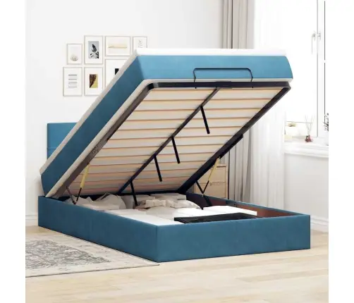 Osmaņu Gulta Ar Matraci, Tumši Zils, 120X190 Cm, Samts Vidaxl