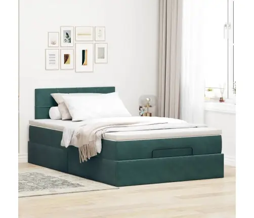Osmanų Lovos Rėmas Su Čiužiniu, Žalias, 120X200cm Aksomas