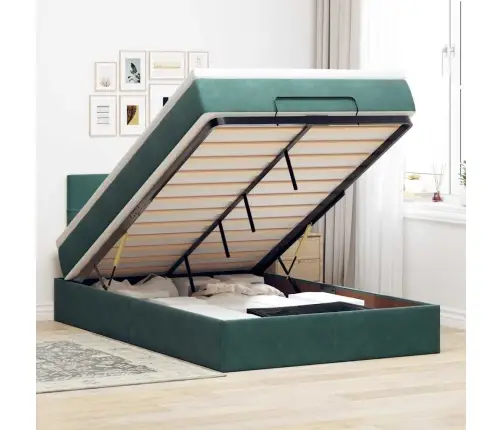 Osmanų Lovos Rėmas Su Čiužiniu, Žalias, 120X200cm Aksomas