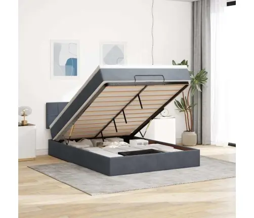 Osmaņu Gulta Ar Matraci, Tumši Pelēks, 140X190Cm, Samts Vidaxl