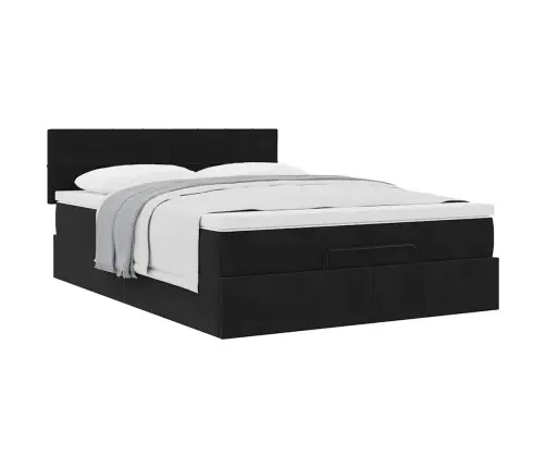 Osmaņu Gulta Ar Matraci, Melns, 140X190 Cm, Samts Vidaxl