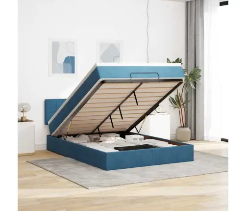 Ottomani Voodi Madratsiga, Tumesinine, 140X190cm Samet