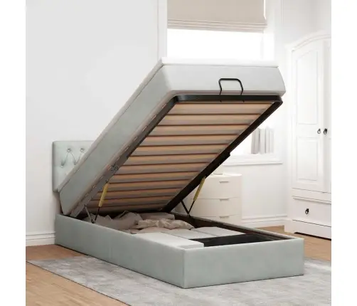 Ottomani Voodiraam Madratsiga, Helehall, 80X200 cm Samet