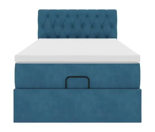 Osmanų Lovos Rėmas Su Čiužiniu, Mėlynas, 80X200cm Aksomas