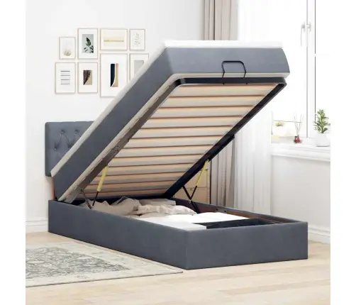 Ottomani Voodiraam Madratsiga, Tumehall, 90X190cm Samet