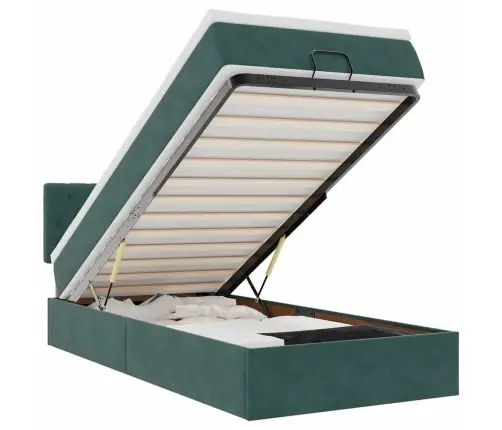 Ottomani Voodiraam Madratsiga, Tumeroheline, 90X190cm Samet