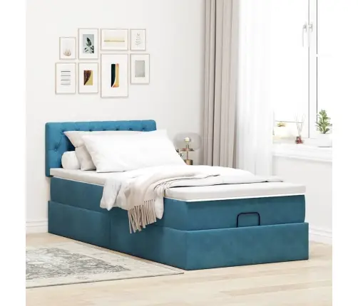 Osmaņu Gultas Rāmis Ar Matrača Tumši Zils 90X200Cm Samts Vidaxl