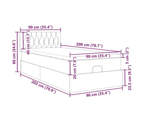 Osmaņu Gultas Rāmis Ar Matrača Tumši Zils 90X200Cm Samts Vidaxl