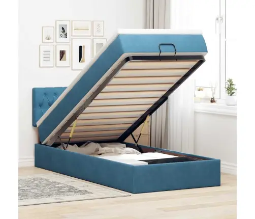 Osmaņu Gultas Rāmis Ar Matrača Tumši Zils 90X200Cm Samts Vidaxl