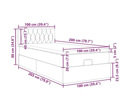 Ottomani Voodiraam Madratsiga, Tumehall, 100X200cm Samet
