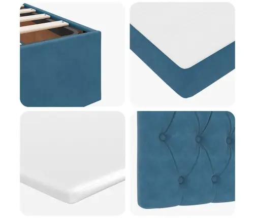 Osmanų Lovos Rėmas Su Čiužiniu, Mėlynas, 100X200cm Aksomas