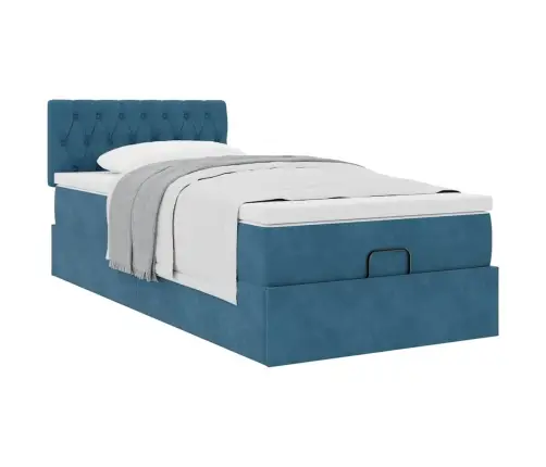 Osmanų Lovos Rėmas Su Čiužiniu, Mėlynas, 100X200cm Aksomas