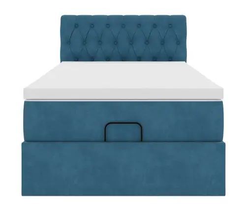 Osmanų Lovos Rėmas Su Čiužiniu, Mėlynas, 100X200cm Aksomas