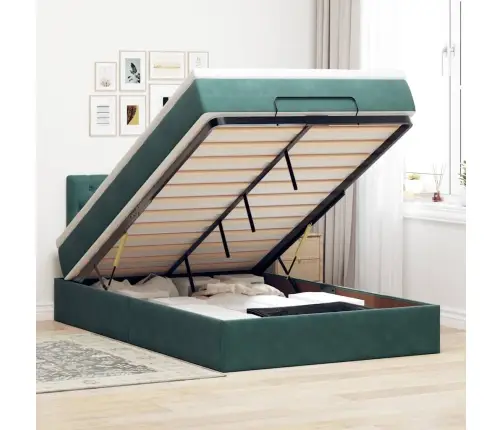 Osmaņu Gulta Ar Matraci, Tumši Zaļš, 120X190 Cm, Samts Vidaxl