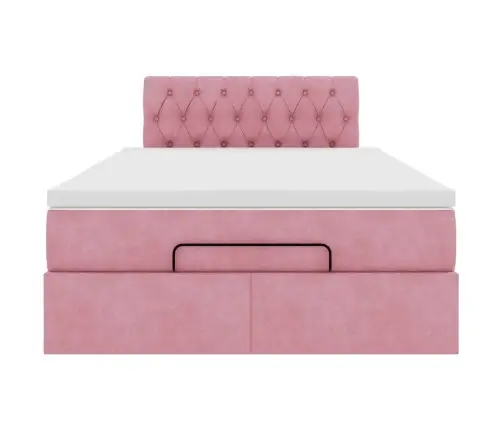 Ottomani Voodi Madratsiga, Roosa, 120X190 cm Samet