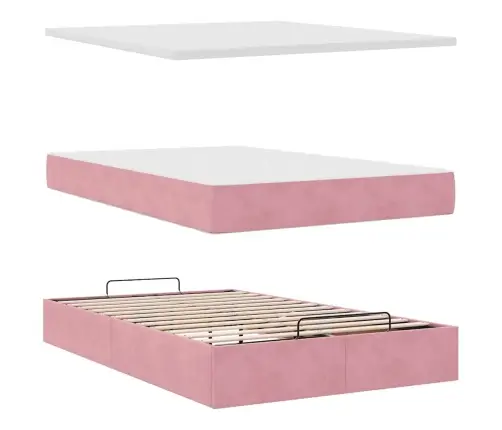 Ottomani Voodi Madratsiga, Roosa, 120X190 cm Samet