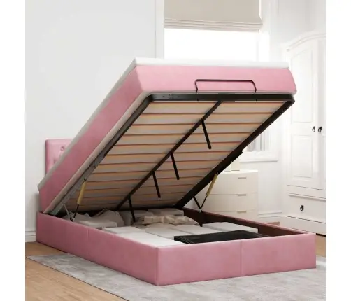 Ottomani Voodi Madratsiga, Roosa, 120X190 cm Samet